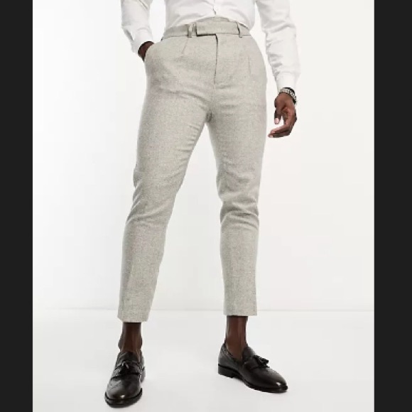 ASOS DESIGN wedding tapered wool mix smart pants in tweed ice. - Picture 1 of 3